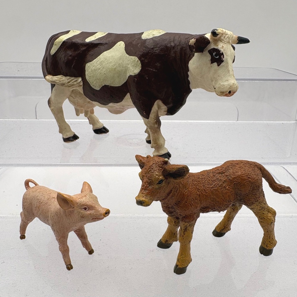 Vtg Papo Farm Animals Lot 3 Cow-51133 Limousin Calf-51132 Piglet-51136 2003 2010